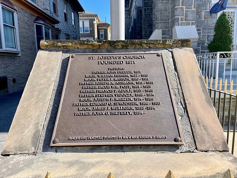 Jim Thorpe, PA, USA, 10.20.22 - The historical marker outside of St. Joseph's Church.