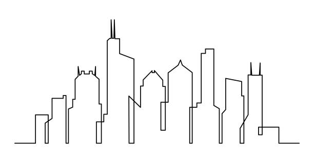 Modern cityscape continuous one line vector drawing illustration Chicago Big cities skyline millennium park stock illustrations