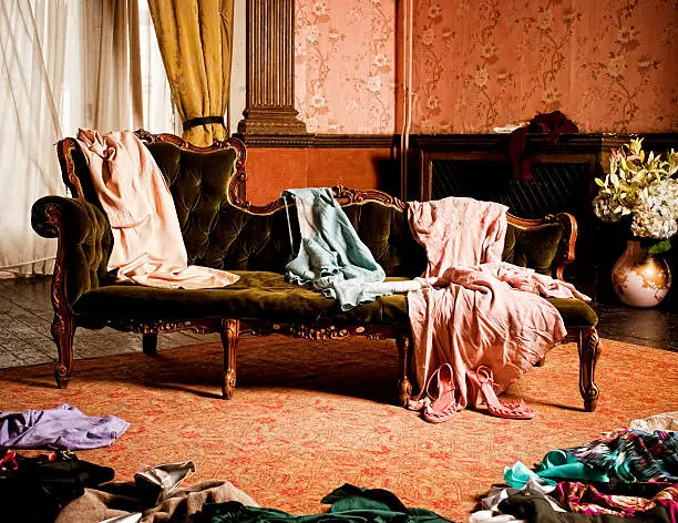 Woman's Dressing Room, Clothing Scattered