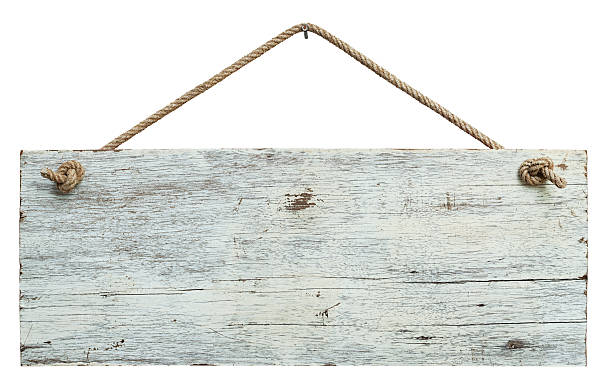 istock Old weathered white wood signboard. 168354077