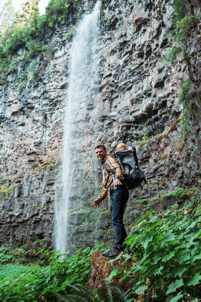 istock Active father and baby son on hike to view waterfall 1683558747