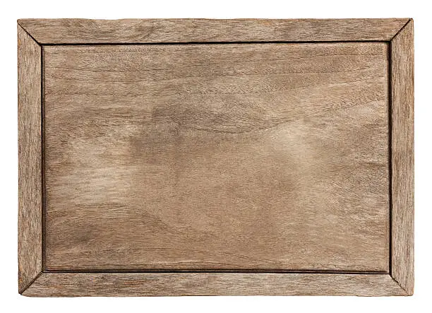Old weathered wood board background, with frame. Isolated on white, clipping path included.