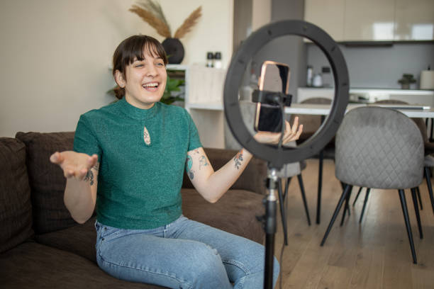 istock Young woman is recording a vlog 1683583237