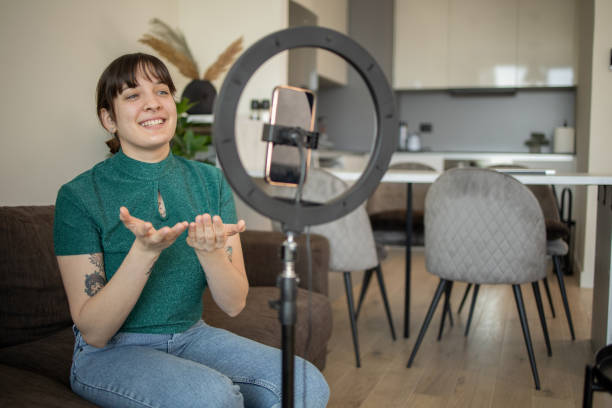 istock Young woman is recording a vlog 1683583239