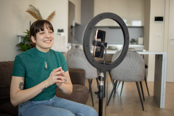 istock Young woman is recording a vlog 1683583240