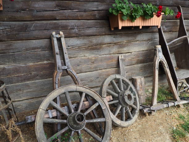 istock A wheel is a mover, a disk that rotates freely or is fixed on a rotating axle, allowing the body placed on it to roll rather than slide. Wooden wheel from a chariot or wagon, ethno village Stanisici 1683597502