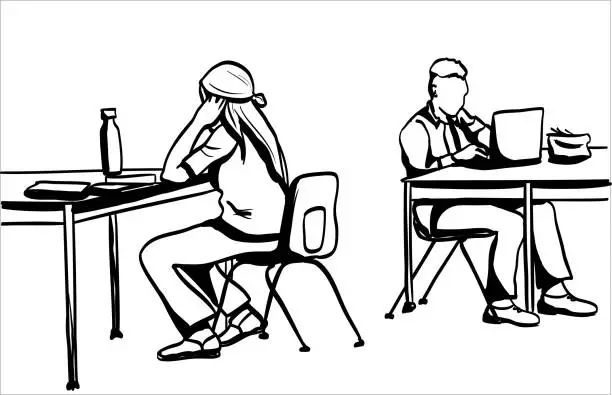 Vector illustration of BackToBackStudentsAtWork