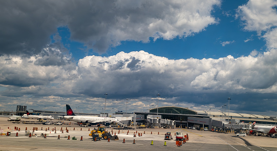 A view of the international terminal at Toronto Pearson  International Airport, Terminal 3 from the airplane