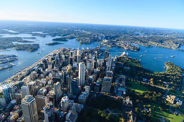 空から見たダウンタウンのシドニー,オーストラリア - opera house australia sydney australia architecture ストックフォトと画像
