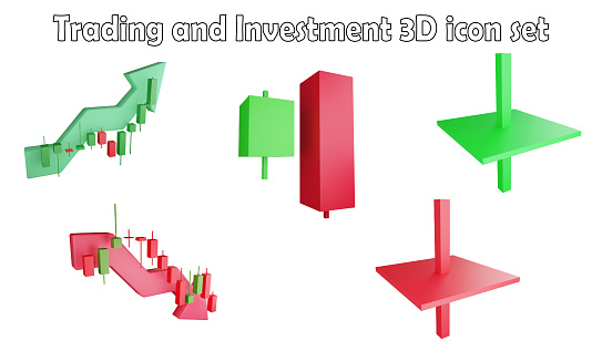 Trading and investment clipart element ,3D render trading concept isolated on white background icon set No.1