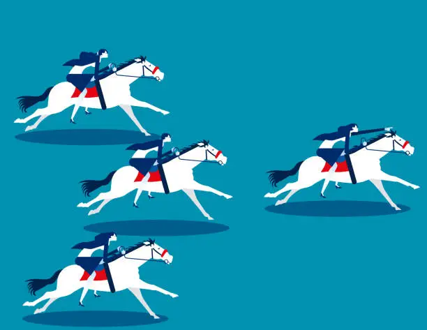 Vector illustration of Riding horse leading group of colleagues. Business Leader vector illustration