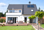 new house home view from garden with way - Einfamilienhaus