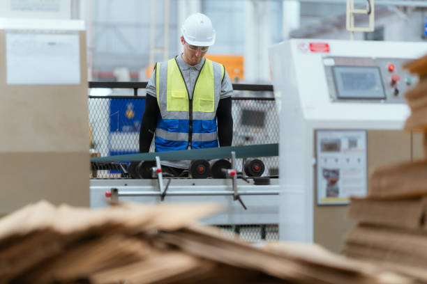 istock A male employee is using a machine to sew cardboard boxes in a warehouse. and arrange cardboard boxes 1683774616