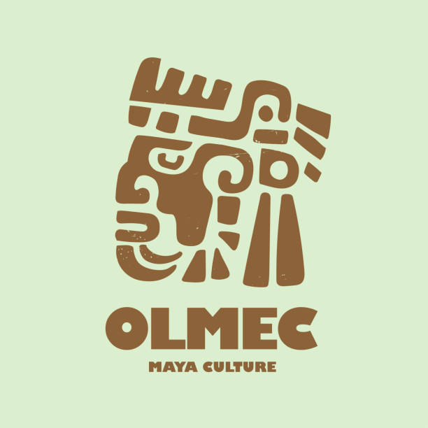 olmec mayan tribal face hand drawn olmec mayan tribal face hand drawn design vector illustration totem pole face stock illustrations