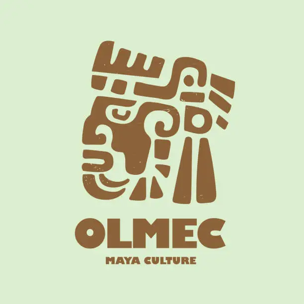 Vector illustration of olmec mayan tribal face hand drawn