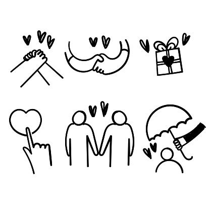 hand drawn doodle care and love icon related illustration