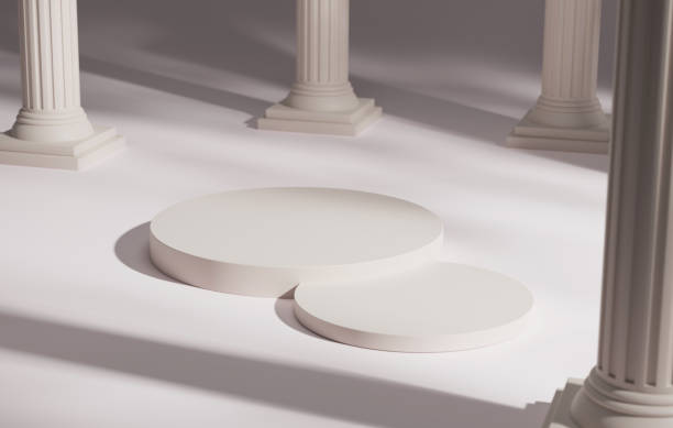 istock Elegant Ancient Greek Pillar Podiums on Cream Background. 1683875470