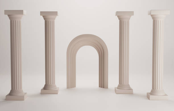 istock Elegant Ancient Greek Pillar Podiums on Cream Background. 1683875471