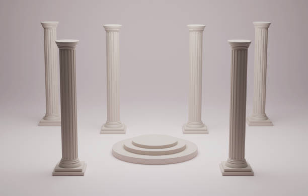 istock Elegant Ancient Greek Pillar Podiums on Cream Background. 1683875978