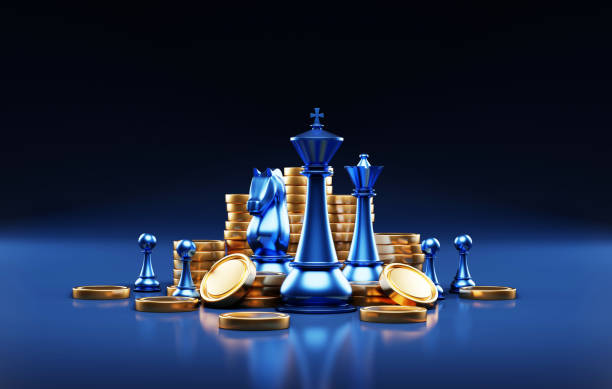 istock Strategic Investment Coin Stack and Chess Set in Blue 1683876004