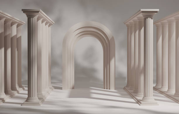 istock Elegant Ancient Greek Pillar Podiums on Cream Background. 1683876511