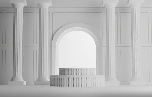 istock Elegant Ancient Greek Pillar Podiums on Cream Background 1683876512
