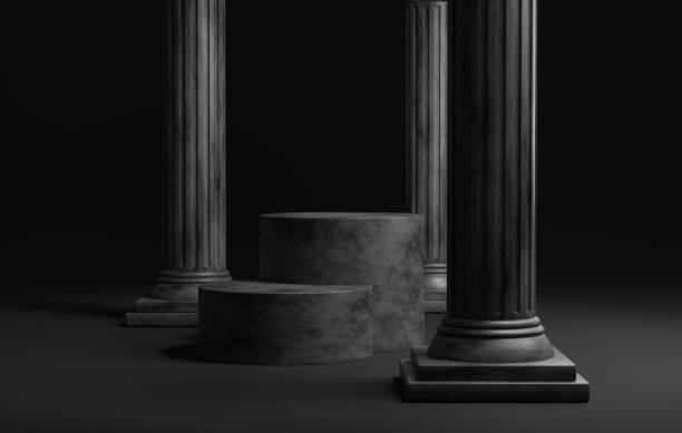 istock Elegant Ancient Greek Pillar Podiums on black Background. 1683876515