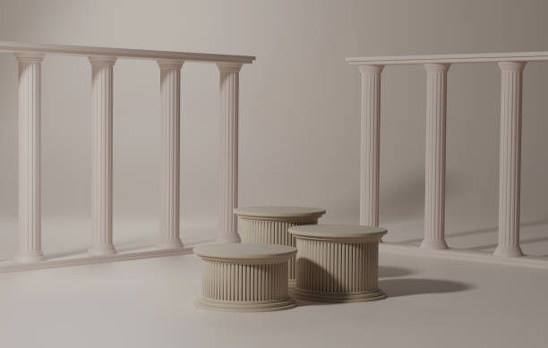 istock Elegant Ancient Greek Pillar Podiums on Cream Background 1683876539