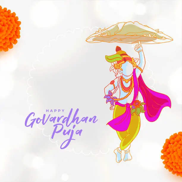 Vector illustration of hindu religious govardhan puja background with flower decoration