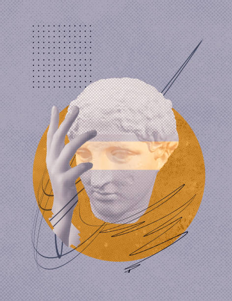 istock Abstract human antique statue and hand, drawn style. Creative idea symbol, art design or collage. Mental Health, thinking, psychology concept 1683932153