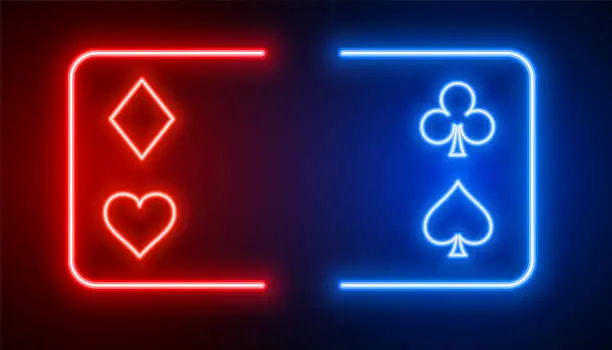 Vector illustration of glowing neon casino ace card banner play and win jackpot