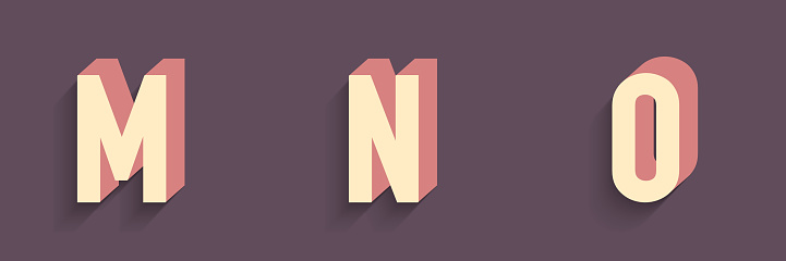 uppercase letters M N O, 3d alphabet, graphic design elements, 3d rendering