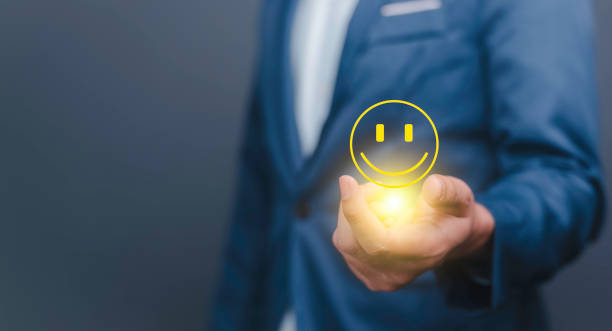 istock satisfaction feedback hand holding happy smile sphere, Positive thinking, assessment give rating to service experience, positive thinking and growth mindset, The best excellent business rating. 1683962647