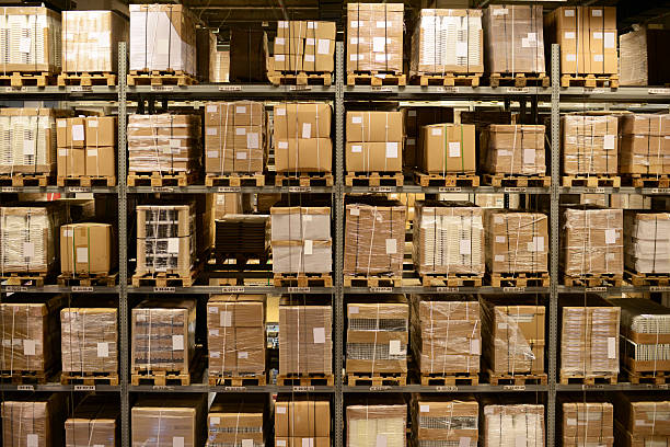 Front View of Warehouse and Cargo Shelf - XXXXXLarge Front View of Warehouse and Cargo Shelf warehouse shelves front view stock pictures, royalty-free photos & images