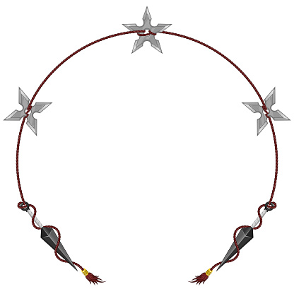 Kunai and Shuriken ninja weapon design tied in circle-shaped rope