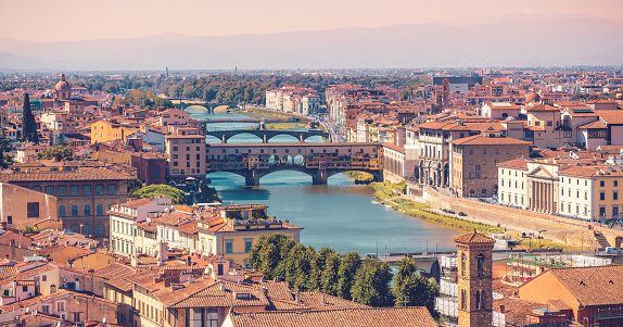 Florence city, river and bridge- Tuscany in Italy