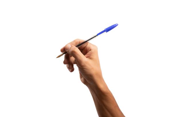 istock Black male hand holding byro pen, isolated on white background 1684109099