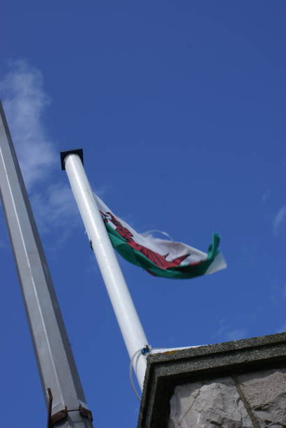 a bandeira vermelha do dragão de wales, bandeira galesa, reino unido - welsh flag welsh culture flag green - fotografias e filmes do acervo