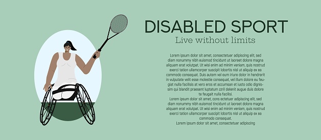Vector illustration, banner, depicting people with disabilities.A person with disabilities goes in for sports