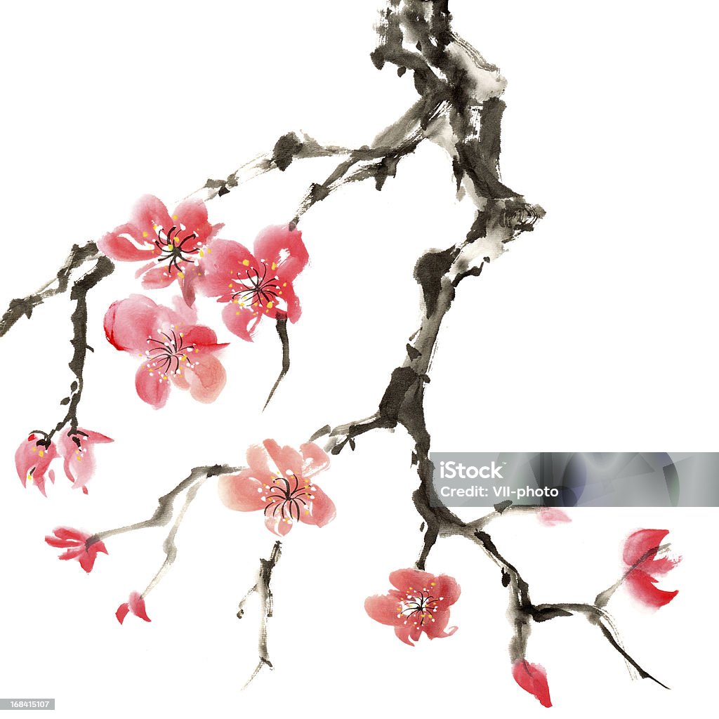 Цветение сливы - Стоковые иллюстрации Япония роялти-фри