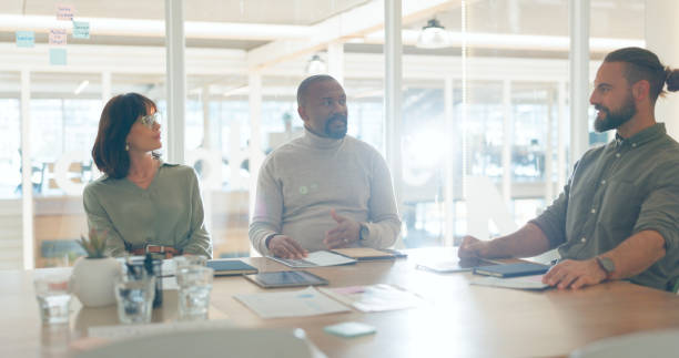 istock Business meeting, staff communication and diversity in a office with teamwork and idea discussion. Digital sales group, planning and web marketing company together working on a sale strategy project 1684171454