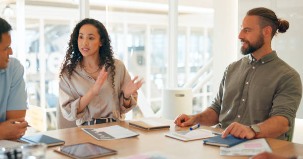istock Business meeting, staff communication and diversity in a office with teamwork and idea discussion. Digital sales group, planning and web marketing company together working on a sale strategy project 1684171654