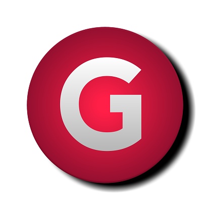 Letter G alphabet on 3D circle on white background for design elements
