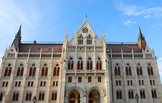 The towers of the city hall in mild september.