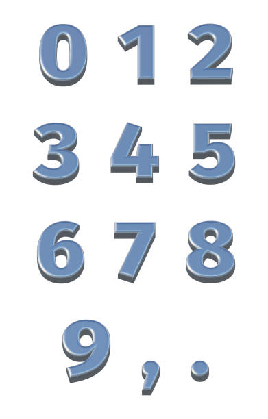 conjunto de números 3d metálicos sobre fondo blanco, renderizado 3d, diseño gráfico y de logotipo - number number 5 three dimensional shape glass fotografías e imágenes de stock