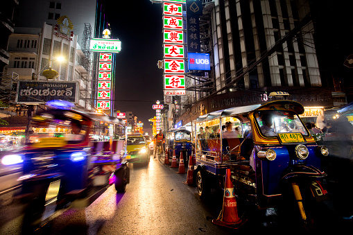 Bangkok, Thailand; 1st January 2023: Thanon Yaowarat street at night in Bangkok's Chinatown..