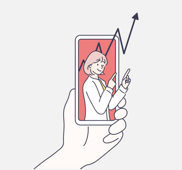 istock Hand holding smart phone with success growth. Success growth chart on touch screen smart phone. . 1684320342