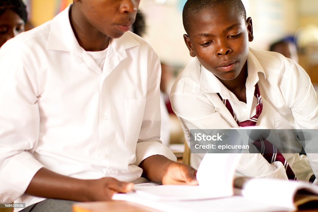 Porträt von zwei South African Jungen studieren in ländlichen parlamentarische Bestuhlung - Lizenzfrei Afrikanischer Abstammung Stock-Foto