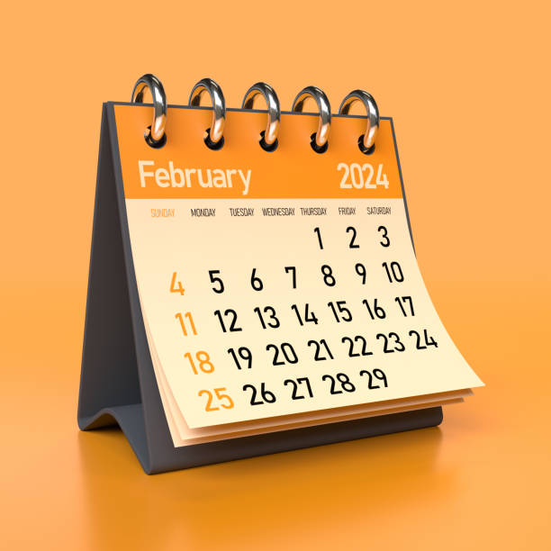 istock February 2024 Calendar. Isolated on Orange Background. 3D Illustration 1684353351