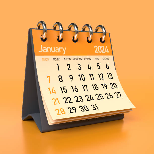 istock January 2024 Calendar. Isolated on Orange Background. 3D Illustration 1684353368